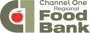 Logo Of Channel One Regional Food Bank With A Green Design And A Red Apple Motif.