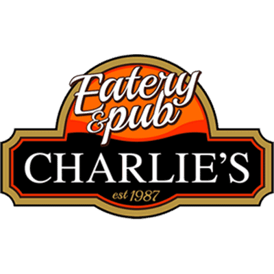 Logo Of Charlies Eatery &Amp; Pub, Established In 1987, Featuring Orange, Black, And Beige Colors.