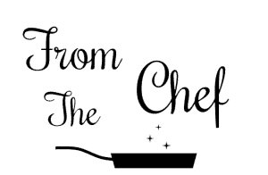 Stylized Text Reading “From The Chef” Above A Frying Pan With Sparkles.
