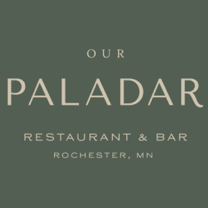 Logo For Our Paladar Restaurant &Amp; Bar, Located In Rochester, Mn. Text Is In A Simple, Elegant Font On A Dark Green Background.