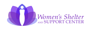Logo Of Womens Shelter And Support Center Featuring A Purple Stylized Person Inside A Lotus Flower Design.